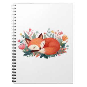 Sleeping Fox Floral Cute Illustration Notebook