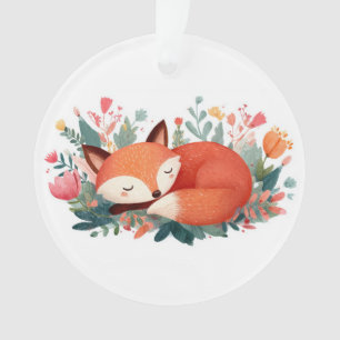 Sleeping Fox Floral Cute Illustration Ornament