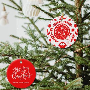 Sleeping Fox Folk Art Custom Ceramic Tree Decoration