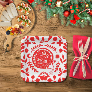 Sleeping Fox Folk Art Gift Bag Paper Plate