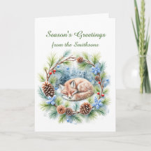 Sleeping Fox in Winter Wreath Holiday