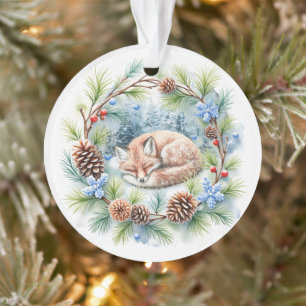 Sleeping Fox in Winter Wreath Holiday Ornament