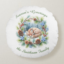 Sleeping Fox in Winter Wreath Holiday
