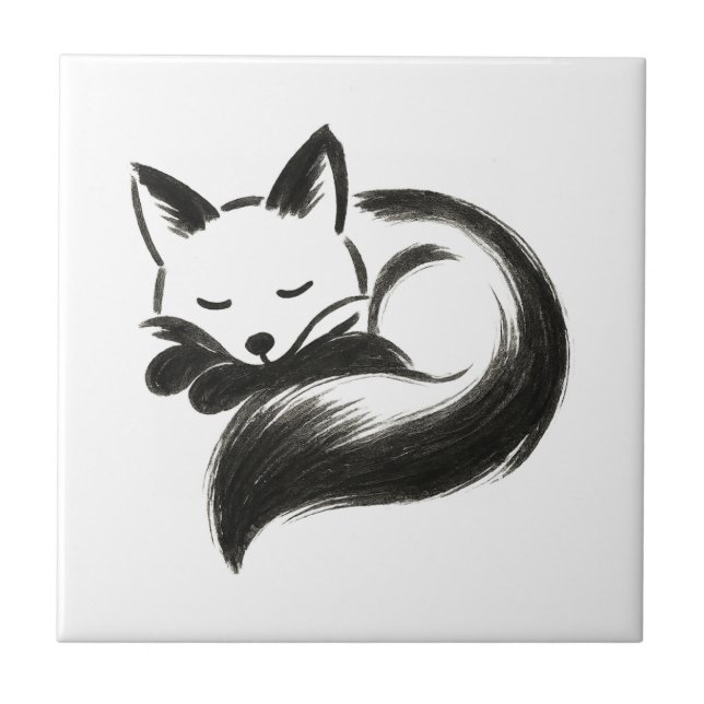Sleeping Fox – Minimalist Chalk Animal Design on  Tile (Front)