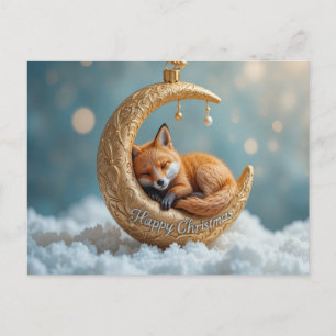 Sleeping Fox Moon Christmas Cozy Winter Night  Holiday Postcard