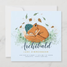 Sleeping Fox Personalised Birth Announcement