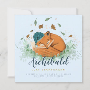 Sleeping Fox Personalised Birth Announcement