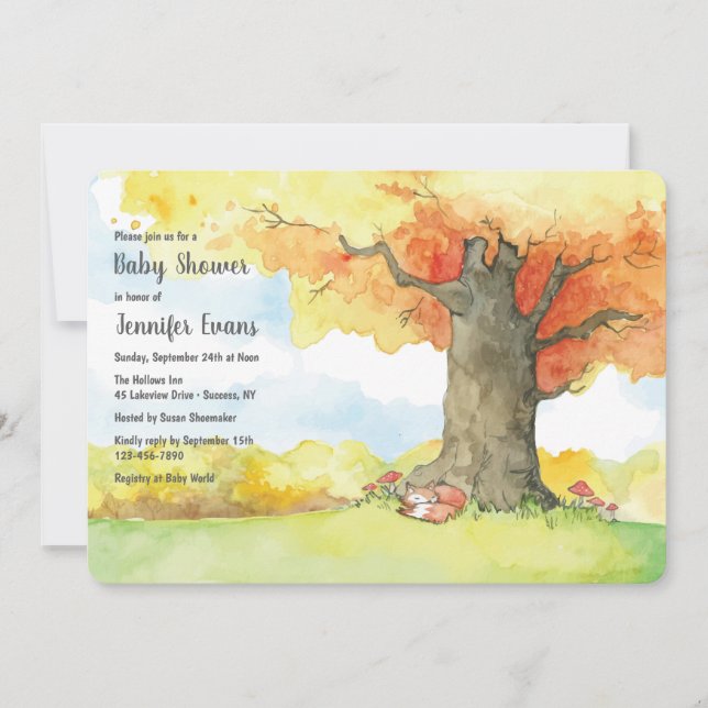Sleeping Fox Under a Tree Invitation (Front)