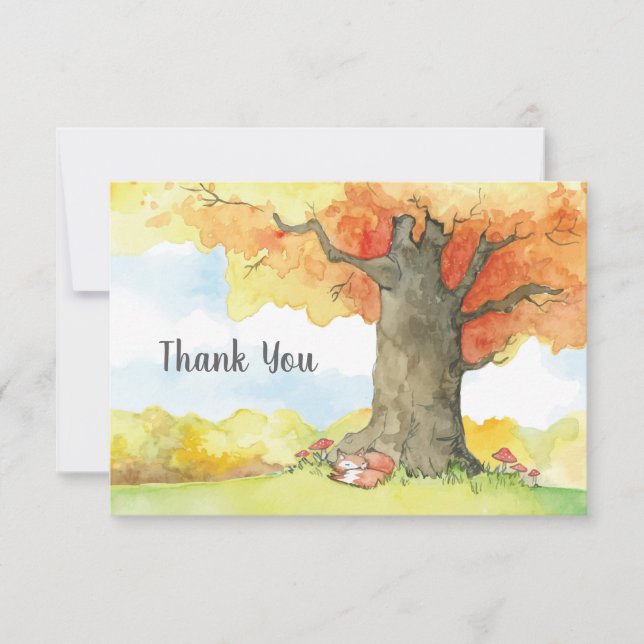 Sleeping Fox Under a Tree Thank You Card (Front)