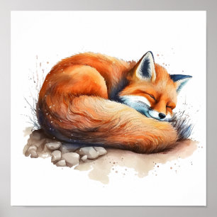Sleeping fox watercolor art print