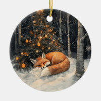 Sleeping Fox Whimsical Rustic Christmas