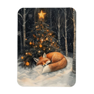 Sleeping Fox Whimsical Rustic Christmas Flexible Magnet