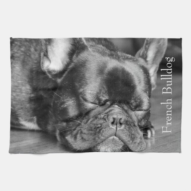 Sleeping French Bulldog Tea Towel (Horizontal)