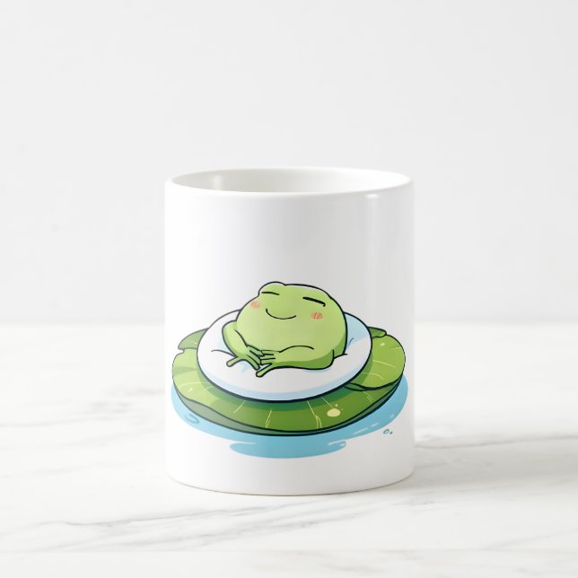 Sleeping Frog on Lily Pad Kawaii Design Coffee Mug (Center)