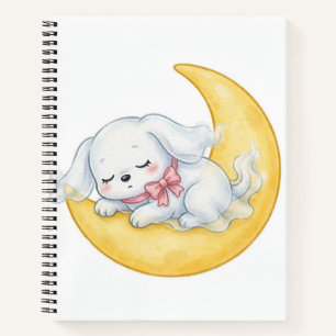 Sleeping Ghost Puppy Pink Bow Crescent Moon Notebook