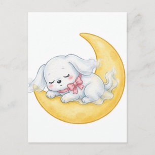 Sleeping Ghost Puppy Pink Bow Crescent Moon Postcard