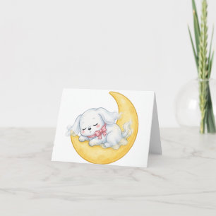 Sleeping Ghost Puppy Pink Bow Crescent Moon Thank You Card