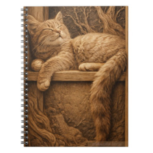 Sleeping Ginger Cat in Rustic Woodcut Style Notebook