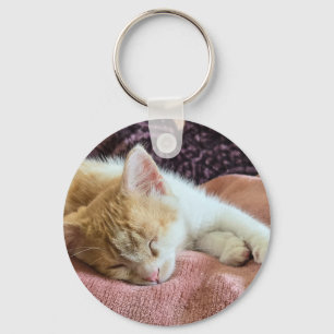 Sleeping ginger kitten key ring