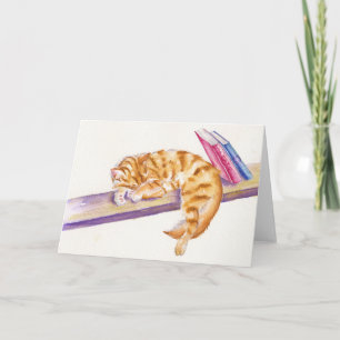 Sleeping Ginger Kitten with books Greetings Card