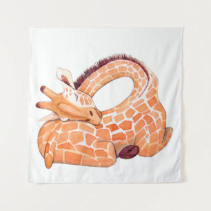Sleeping Giraffe: Gentle Watercolor Tapestry