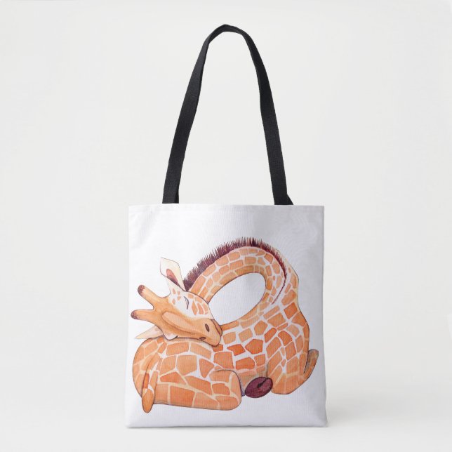 Sleeping Giraffe: Gentle Watercolor Tote Bag (Front)