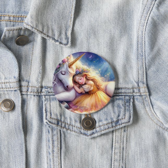 Sleeping Girl Unicorn Dreamscape 7.5 Cm Round Badge (In Situ)