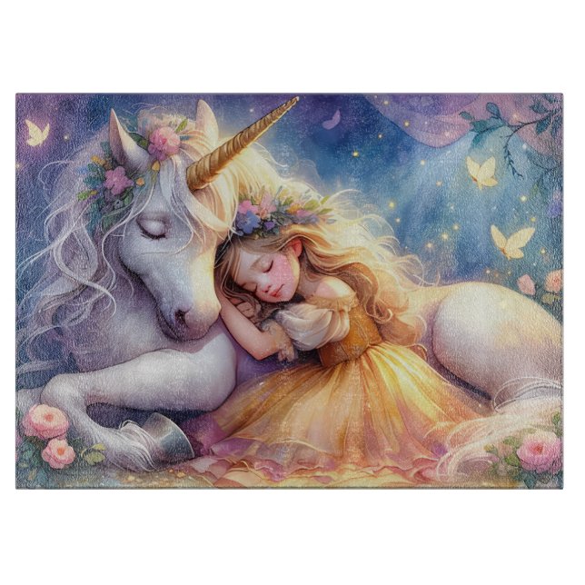 Sleeping Girl Unicorn Dreamscape Cutting Board (Front)
