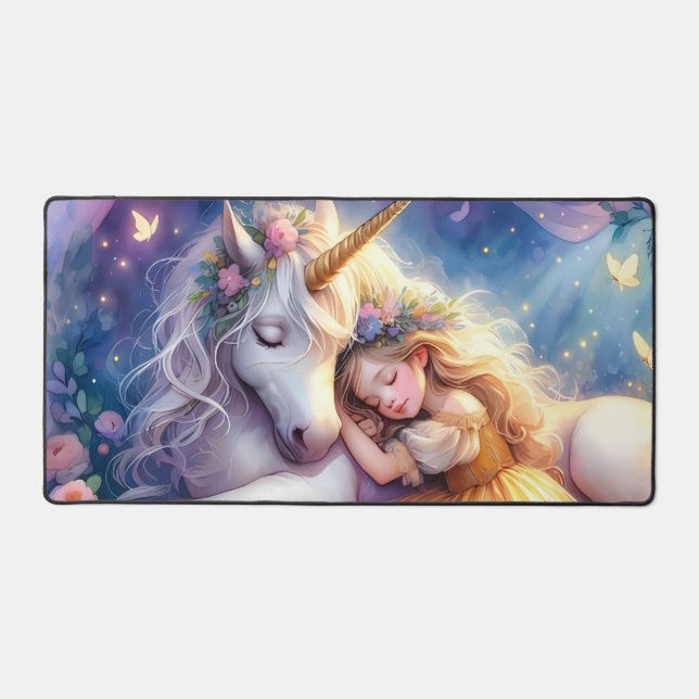 Sleeping Girl Unicorn Dreamscape Desk Mat (Front)