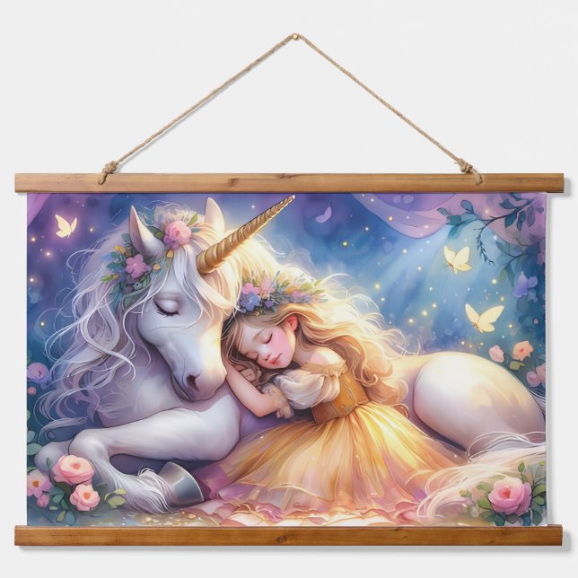 Sleeping Girl Unicorn Dreamscape Hanging Tapestry (Front)