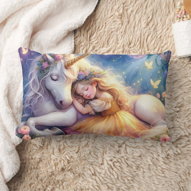 Sleeping Girl Unicorn Dreamscape Lumbar Cushion (Blanket)