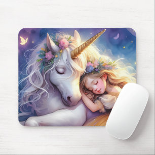 Sleeping Girl Unicorn Dreamscape Mouse Pad