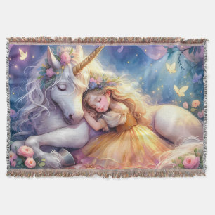 Sleeping Girl Unicorn Dreamscape Throw Blanket