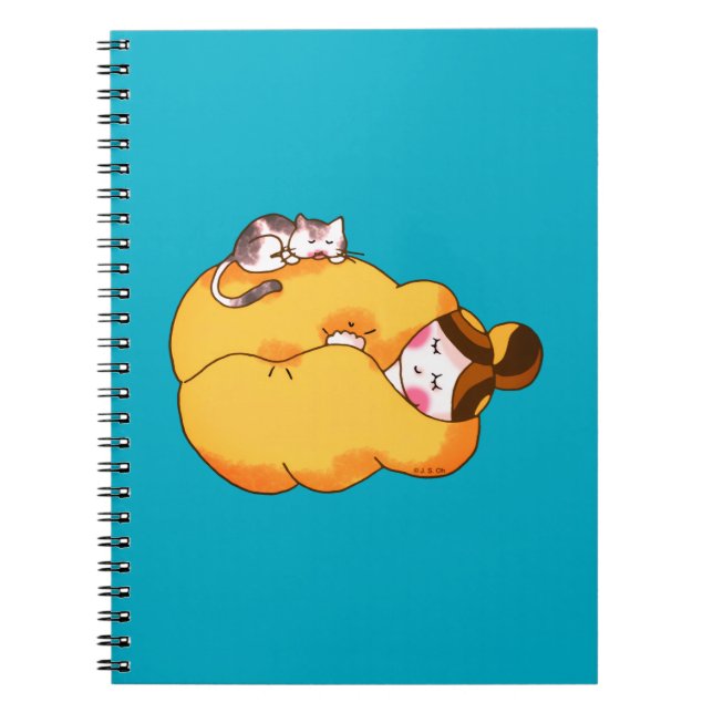 Sleeping Girl with Cosy Cat Notebook (Front)