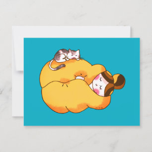 Sleeping Girl with Cosy Cat Postcard