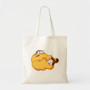 Sleeping Girl with Cosy Cat Tote Bag