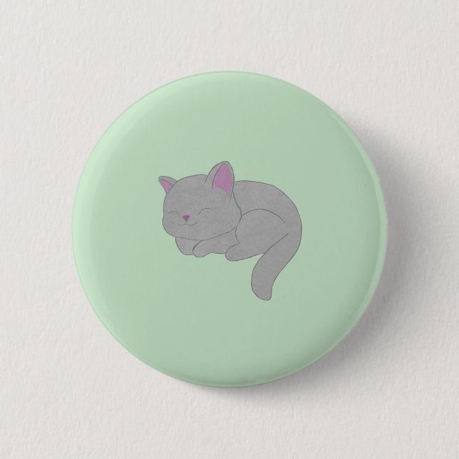 Sleeping Gray Kitten Button (Front)