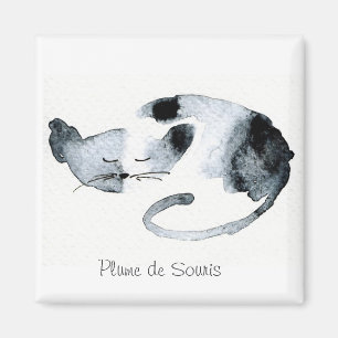 Sleeping gray watercolor magnet