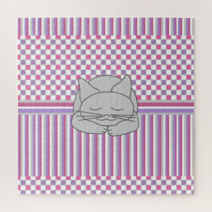 Sleeping Grey Cat Pattern Jigsaw Puzzle