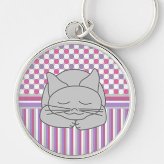 Sleeping Grey Cat Pattern Key Ring