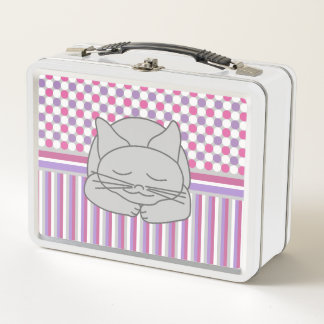 Sleeping Grey Cat Pattern Metal Lunch Box