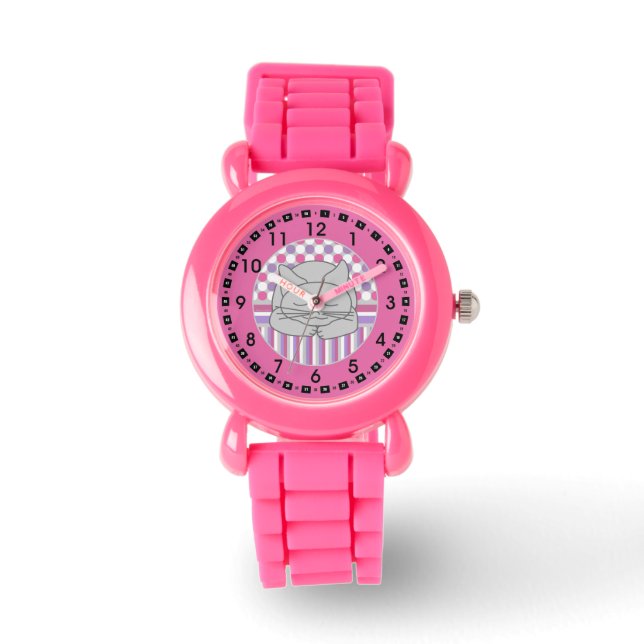 Sleeping Grey Cat Patterned Oval Large Clock Watch (Front)