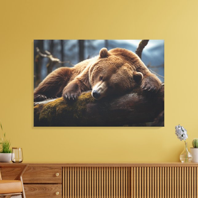 SLEEPING GRIZZLY BEAR STRECTHED CANVAS PRINT (Insitu(LivingRoom))