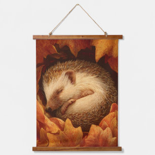 Sleeping Hedgehog Autumn Leaves Wall Art