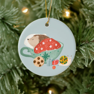 Sleeping Hedgehog Ceramic Tree Decoration