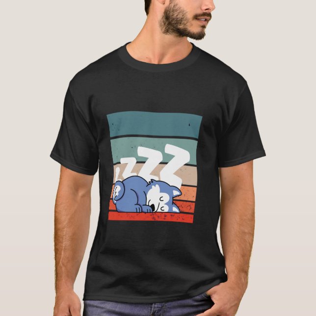 Sleeping husky cartoon style adorable zzz animal D T-Shirt (Front)