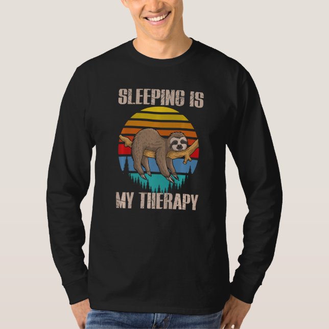 Sleeping Is My Therapy, Funny Retro Lazy Sloth Sle T-Shirt (Front)