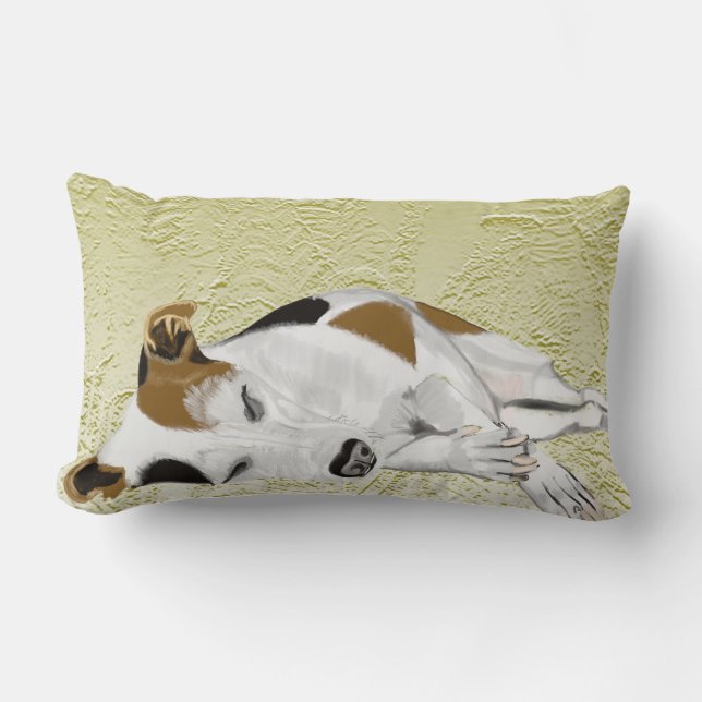 Sleeping Jack Russell against abstract ferns Lumbar Cushion (Front)