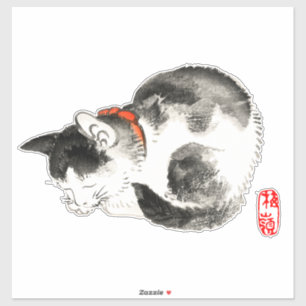 Sleeping Japanese Cat Black and White
