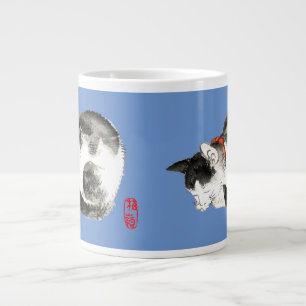 Sleeping Japanese Cat Black and White Large Coffee Mug